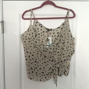 Beige & Black print wrap blouse